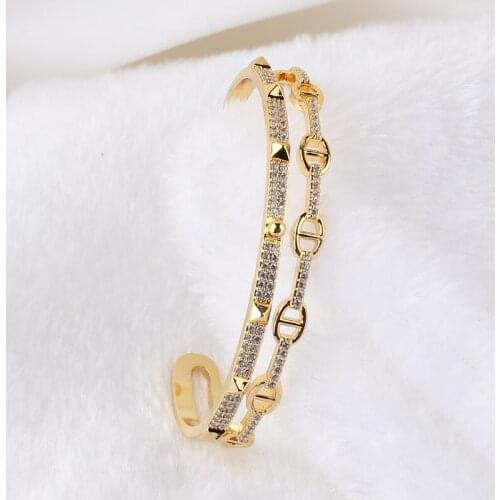 Classic Crystal Cuff Bangles Bracelets For Women Gold Color Simple Femal Opening Bangles Wedding Jewelry Accessories