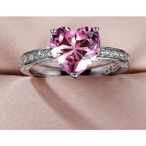 Huitan Luxury Solitaire Women Heart Engagement Rings AAA Pink Cubic Zirconia Proposal Rings For Girlfriend Fine Anniversary Gift