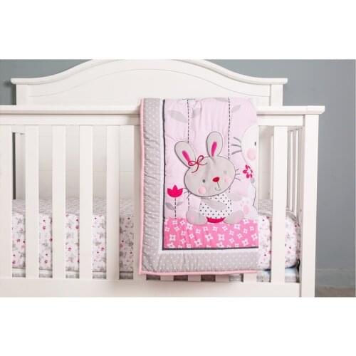 3pcs Pink Crib Nursery Bedding Set Unisex Baby Bedding Set Soft Decoration Baby Room Crib Sets , Fiteed Sheet +Dust Ruffle+Duvet