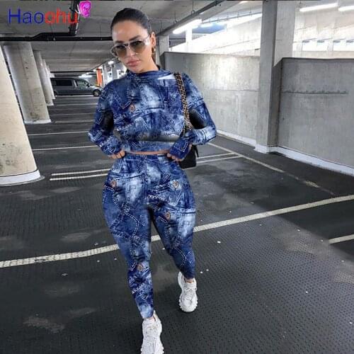 HAOOHU print Two Piece Set for Women Lounge Wear Outfits Long Sleeve Top and Pant Fall Clothing 2 Pcs Tracksuit Matching Set