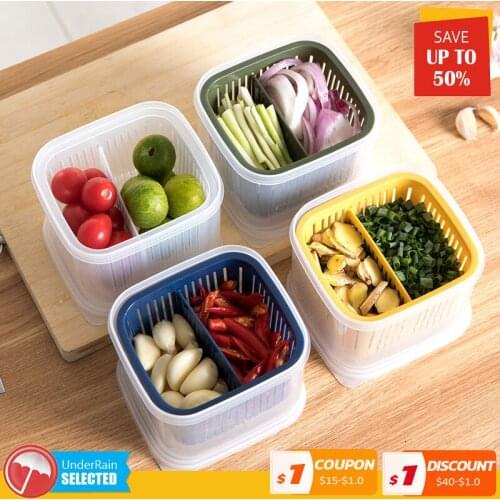 Refrigerator Fresh Box Kitchen Special Fruit Scallion Vegetable Box For Split Drain Ginger Garlic Storage Airtight Container Box