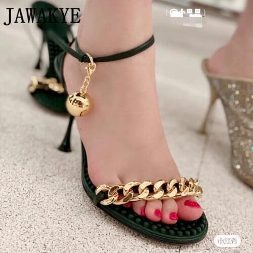 Summer Sexy Open toe High heel Sandals Woman Gold Chain Pendant Designer Plus Size Brand Shoes Fashion Dance Party Shoes Mujer
