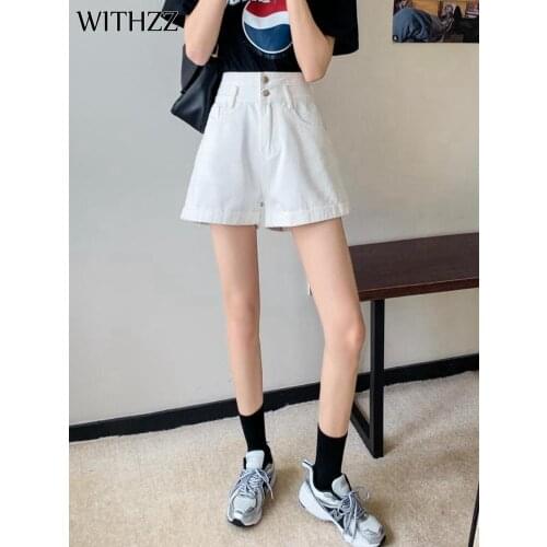 WITHZZ Summer Womens High-rise Jeans Female Loose Casual Wide Leg Denim Shorts