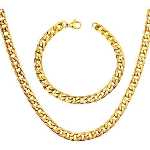 LUXUKISSKIDS Hot Necklace Set For Men Stamp Trendy Wholesale Gold Chain Necklace Bracelet African Jewelry Sets