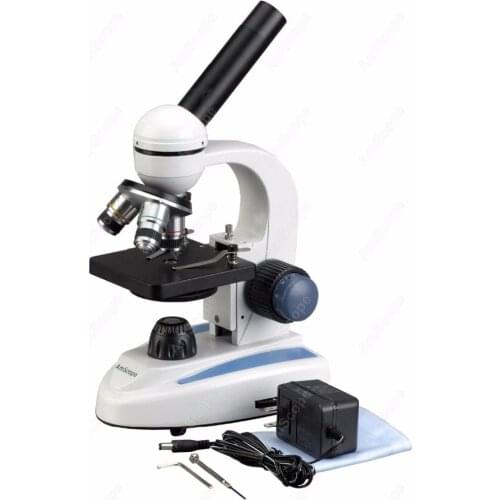 Cordless LED Compound Microscope-AmScope Supplies 40X-800X Student C&F Cordless LED Compound Microscope w Metal Frame Glass Lens