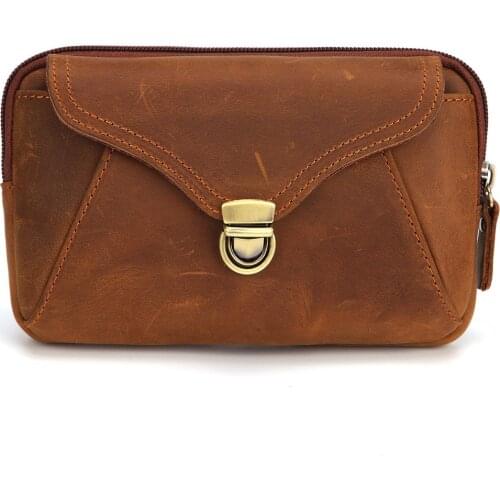 Men Crazy Horse Genuine Leather Bag Vintage Male Travel Riding motorcycle Hip Bum Pouch Fanny Pack Waist Purse Clutch Wallet Bag