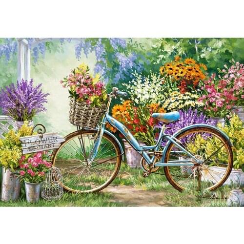 Flower Bicycle DIY 11CT Cross Stitch Embroidery Kits Craft Needlework Set Printed Canvas Cotton Thread Home Decoration On Sale