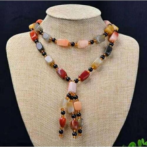 Genuine Natural Colorful Jade Necklace Women Fashion Charms Jewellery Jades Stone Sweater Chain Necklaces Accessories Jewelry