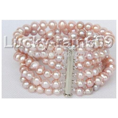Genuine 6row 8 "6 - 7 mm light purple beads bracelet magnet clasp>>> women jewerly Free shipping