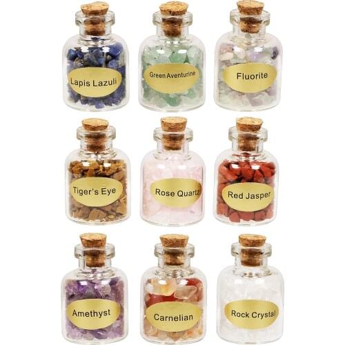 TUMBEELLUWA 9bottles Semi-Precious Stones Natural Quartz Crystal Gravel In Wishing Bottle Chip Mineral Stone Beads Room Decor