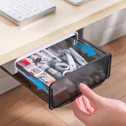 External Drawer Storage Box Under Desktop Simplicity Transparent Hidden Locker Desk Organizer Home Office Storage Shelf