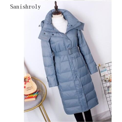 Sanishroly Women Winter Hooded Coat Casual Warm Thicken White Duck Down Jacket Parka Female Long Outwears Tops Plus Size SE1061