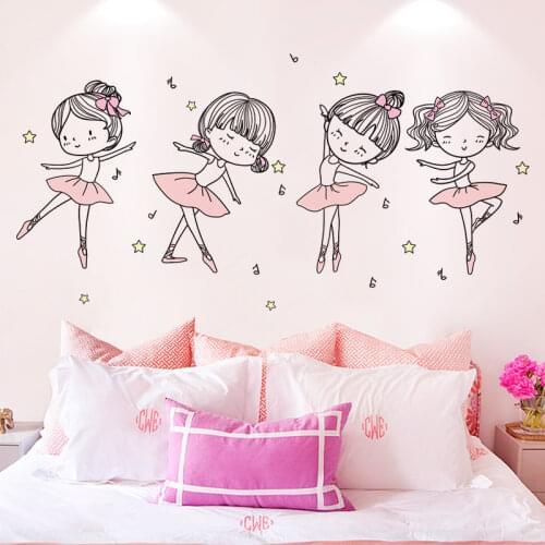 [shijuekongjian] Girl Dancers Wall Sticker DIY Cartoon Castles Clouds Mural Decals for Kids Room Baby Bedroom House Decoration