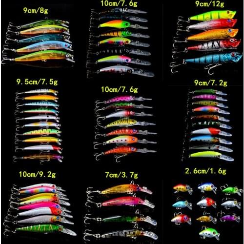 Mixed 9 Varisized Models Fishing Lures 67pcs/lot Hard Baits Minnow Lure Popper Bait 67 Colors Mix Fishing Tackle Wholesale
