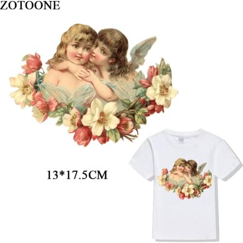 ZOTOONE Angel Patch Iron On Transfer A-level Washable Flower Patches For Clothes DIY T-shirt Appliqued Thermal Press Paper D