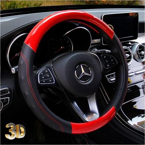 Carbon Fiber Cowhide Car Steering Wheel Cover 38CM Non-slip Wear-resistant Sweat Absorbing Fashion Sports Steering Wheel Cover