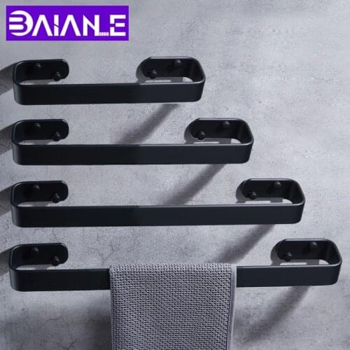Towel Bar Space Aluminum Wall Mounted Bathroom Towel Rack Hanging Holder Creative Toilet Towel Holder Black Bathroom Accessories