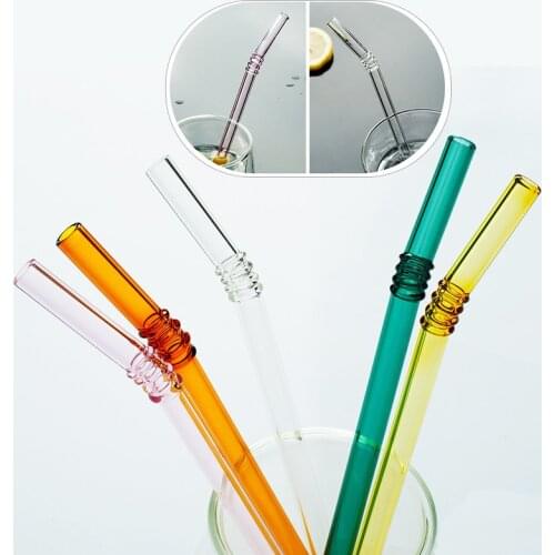 High Quality Reusable Clear Glass Straw Cocktail Milk Tea Crystal Bent Drinking Straws For Birthday Party Wedding Bar Gift