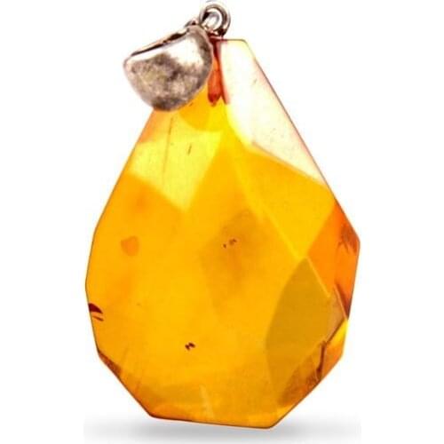 Amber Pendant - Organic Healing Stone with Silver Apparatus Amber