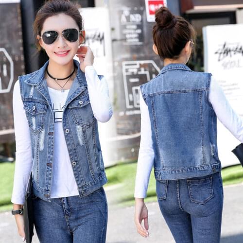 Woman Jacket Vest Spring Summer Ripped Denim Vest Womens Small Coat Sleeveless Vest Women Chaleco Mujer