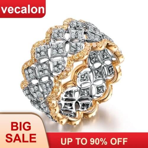 Vecalon Women Jewelry ring Full AAAAA Zircon cz Rose Gold 925 Sterling Silver Engagement wedding Band ring for women