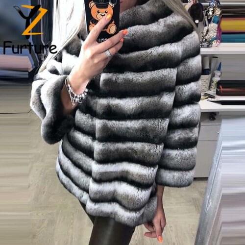 Fashion Stripe Real Rex Rabbit Fur Coat Women Natural Rabbit Fur Round Collar Overcoat Natural Rabbit Fur Jackets Women Winter