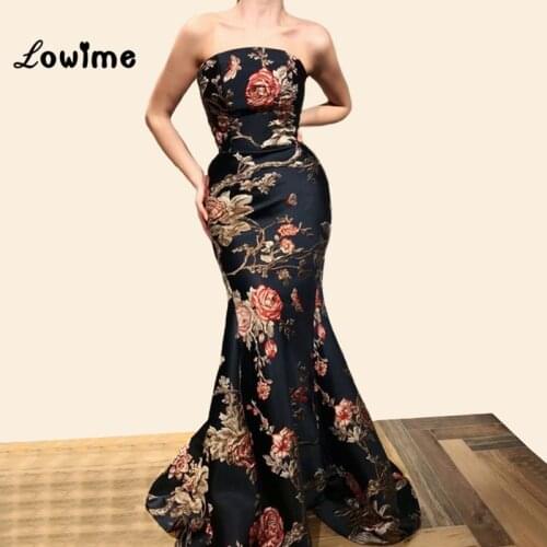 New Design Strapless Mermaid Evening Dress Formal Party Dress Vestido De Festa 2019 Dubai Arabic Long Prom Dresses Islamic
