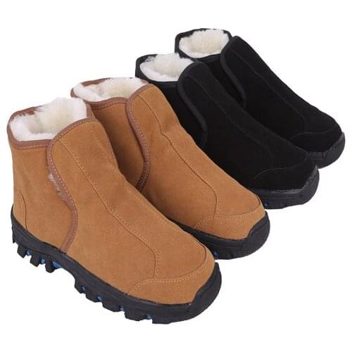 True winter snow boots sheepskin boots casual mens wool warm cotton-padded shoes slip in the elderly sheep fur boots