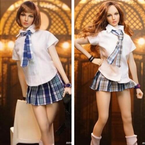 1/6 Scale Student White Shirt with Plaid skirt Dress for 12in Phicen Tbleague Hottoy Action Figure toy