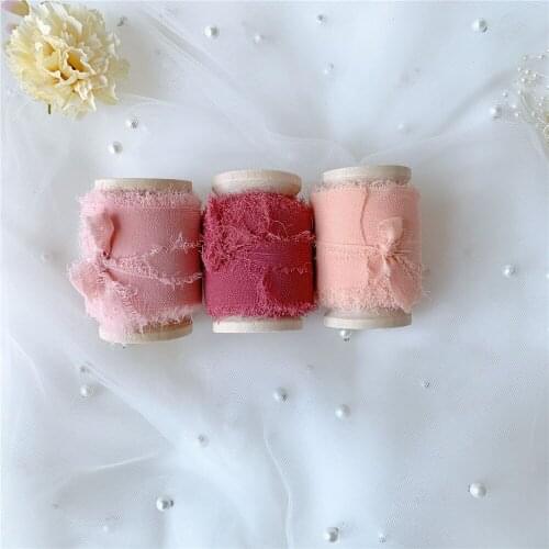 3rolls/set roll ins style Handmade Chiffon Frayed Edged Silk ribbon wedding bouquet streamers photography styling, gift wrapping