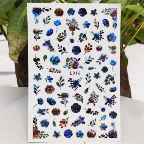 3D Nail Sticker Waterproof Shining Decals Stickers for Nails Beauty Rose Flowers Leaf Nail Art Decoration Aurora Silver Design