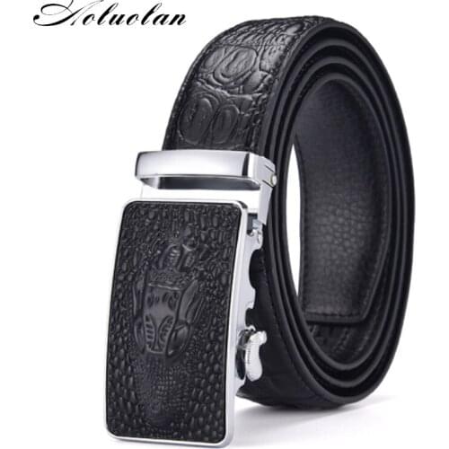 Aoluolan Men High Quality Luxury Crocodile Grain Belts Automatic Buckle Business 105-125cm Cow Skin Accessories for men