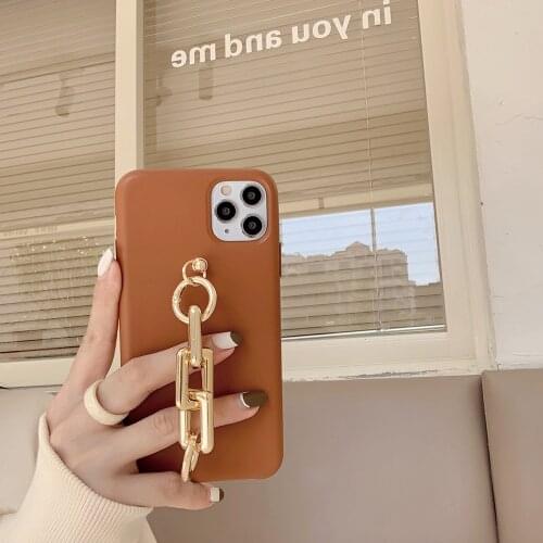 Caramel Leather Shell Gold Chain Wristband Phone Cases for iphone 12 11 pro max 12mini X XS XR 7 8 Plus Bracelet Back Cover