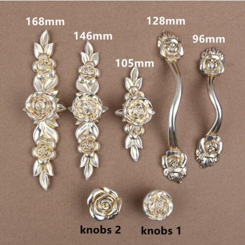 Europen retro creative rose furniture handle antique silver dresser handle vintage distress silver drawer cabinet knobs pull 5"