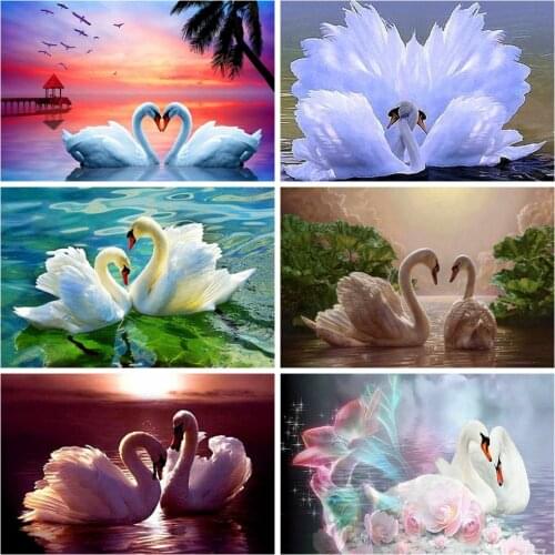HUACAN 5D DIY Diamond Painting Swan Animal Full Square Drill Home Decoration Embroidery Handcraft Art Kits