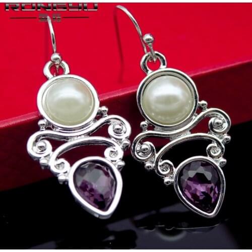 Rongyu Korean Creative New Womens Pearl Earrings Water Drop Flower Temperament Versatile Purple Crystal Earrings
