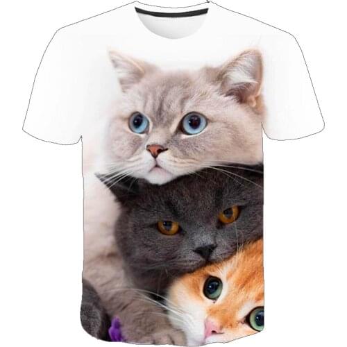 Summer Clothes Boy Girl Cool T-shirt 3d Animals Cat Print T Shirt Boy Girl Personality Children Short-Sleeved Tshirt Clothing