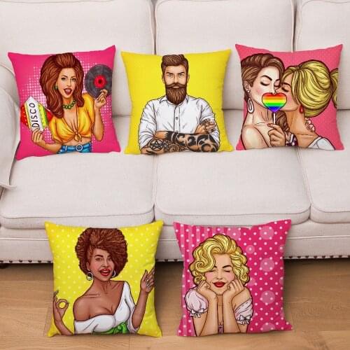Fashion POP Comic Portrait Cushion Cover 45*45cm Pillow Covers Super Soft Short Plush Pillows Cases Sofa Home Decor Pillowcase