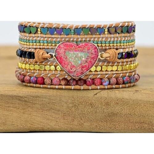 Fashion Retro Natural Green Crystal Bracelet Natural Stone Pure Hand Weaver Bohemian Womens Bracelet Wholesale Charm Bracelet