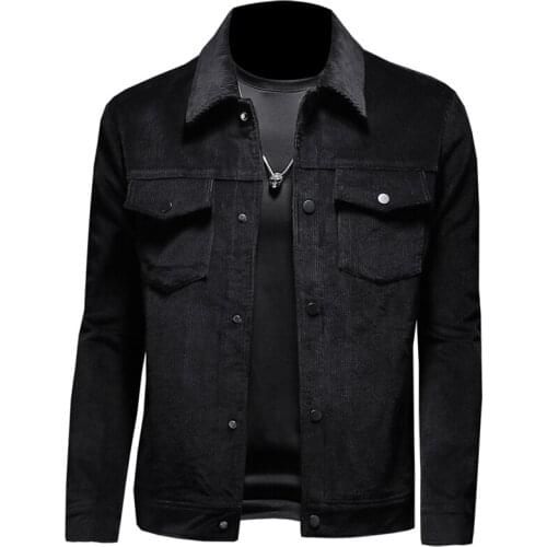 2021 Fall New Mens Casual Jacket/High Quality Corduroy Lapel Jacket Black Fashion Pocket Straight Mens Jacket