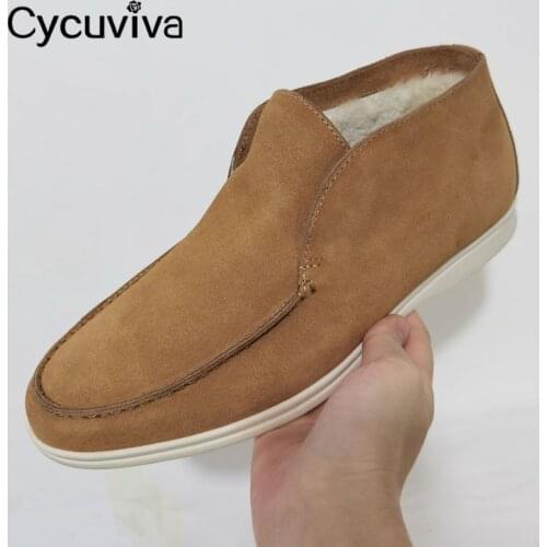 Hot Winter Wool Men Flat Shoes KidSuede Snow Ankle Boots Male Round Toe Loafers Warm Down Plush Slip On Flat Casual Shoes Men