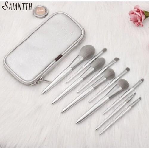 Saiantth 10pcs Silver Snow Makeup Brushes Moonlight Set Hot Make up Tools Blush Brush Eyeshadow Powder Foundation Lip Eyeliner