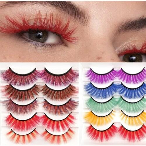 False Eyelashes Rainbow Color Imitation Mink Hand Made Eyelashes Natural Long Fluffy Eyelash Extension Eyelash Makeup 5 Pairs