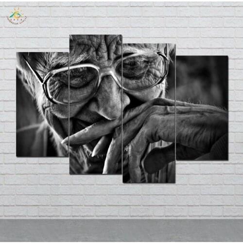 Aged Old Lady Wall Art HD Prints Canvas Art Painting Modular Picture And Vintag Poster Canvas Painting Home Decor 4 PIECES