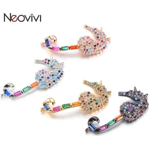 Neovivi Cute Sea Animal Bead Unique Seahorse Charms Colorful Zircon Beads for Jewelry Making Bracelet DIY Necklace Handmade