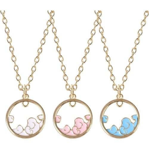 2021 Latest Cute Girl Necklace Round Hollow Sky Cloud Pendant White Pink Blue Optional Fashion Temperament Female Jewelry Gift