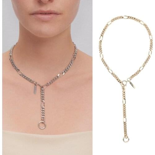 New gold silver color metal style punk thick chain tassel exaggerated Long Necklace womens sweater chain