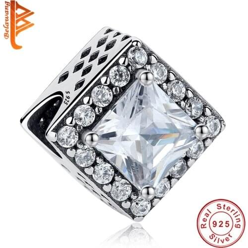 NEW 100% Authentic S925 Sterling Silver Geometric Radiance Charm Clear CZ Bead fit Original BW Bracelets & Bangles