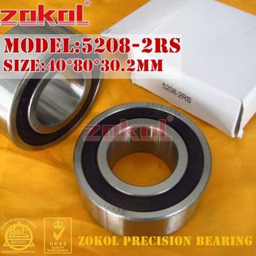 ZOKOL bearing 5208 2RS 3208 2RZ (3056208) Axial Angular Contact Ball Bearing 40*80*30.2mm