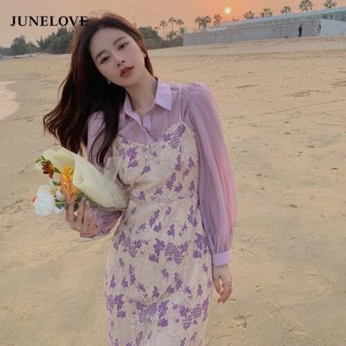 JuneLove 2021 Summer Vintage Midi Dress Women Casual Fashion Elegant Floral Strap Dress Beach One Piece Dress Korean OffIce Lady